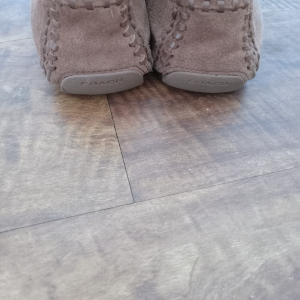 Coach Taupe Suede Studded Moccasin Flats - Picture 2 of 4